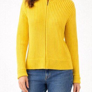Tommy Hilfiger Yellow Zip Up Sweater Size L Heritage Quality Classic Cable Knit